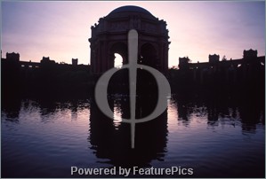 Mirror image of Palace of Fine Arts Theatre in silhouettes